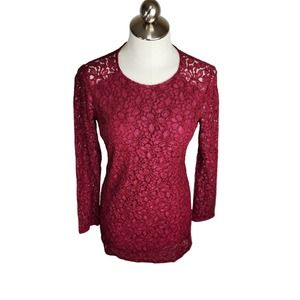 Talula Lace Long Sleeve Mini Dress Women's Size‎ 8 Burgundy Red